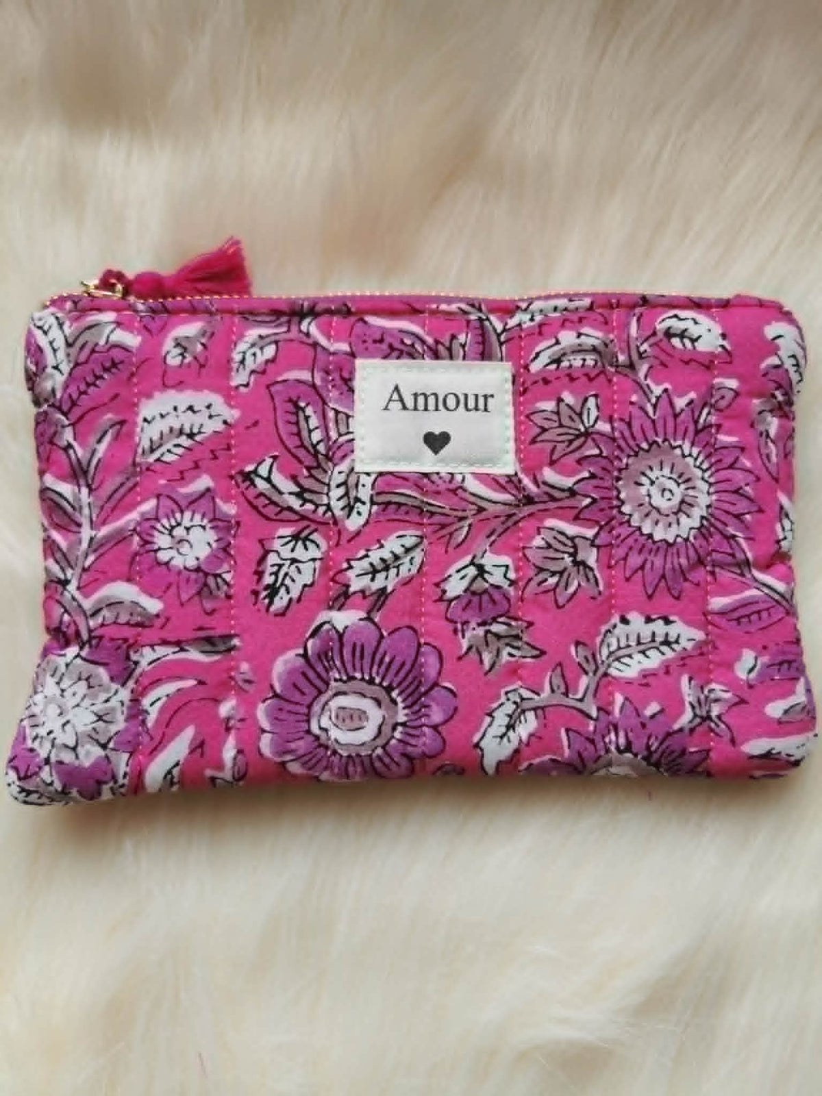 Pochette Matelassée en Coton "Amour" — Imprimé Floral