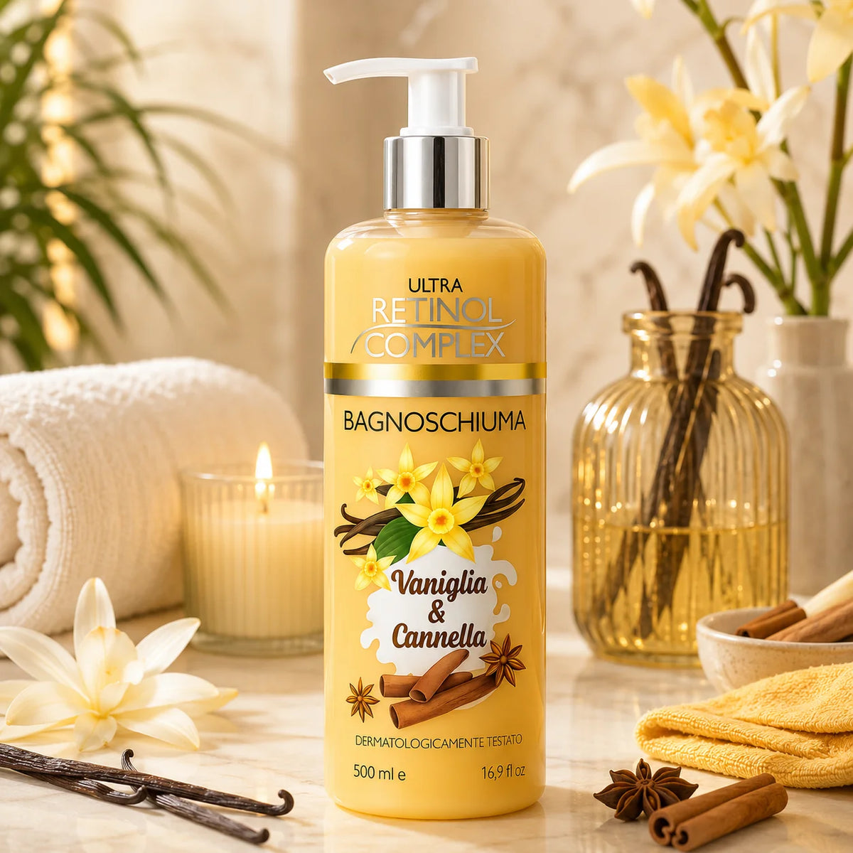 Gel Douche Bain Moussant Vanille & Cannelle - 500 ml - Retinol Complex