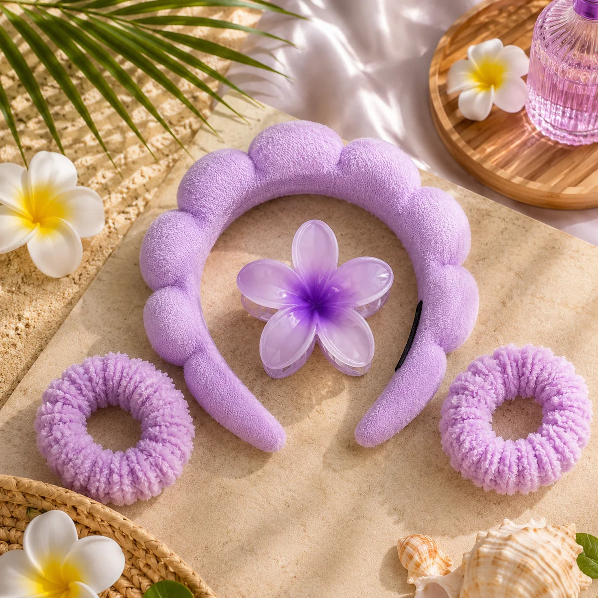 Kit Beauté Cheveux – Serre-Tête, Pince Fleur & Chouchous – 4 Accessoires