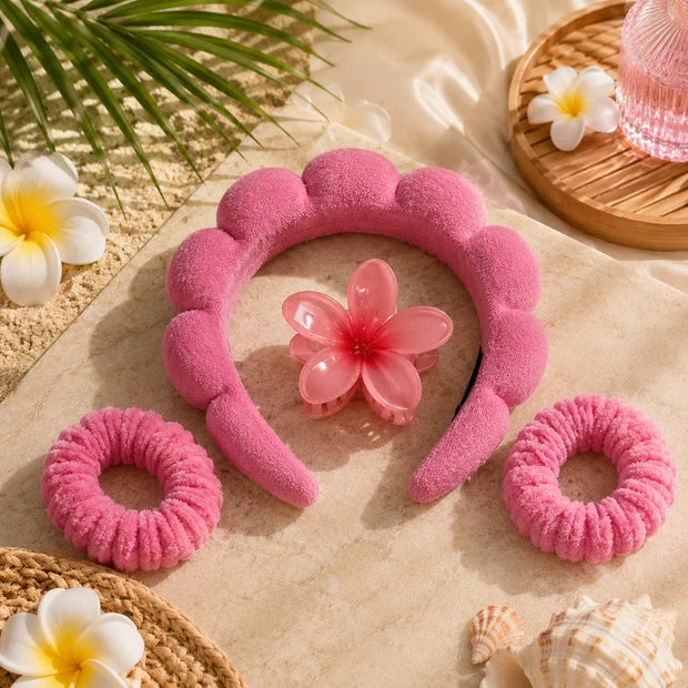 Kit Beauté Cheveux – Serre-Tête, Pince Fleur & Chouchous – 4 Accessoires