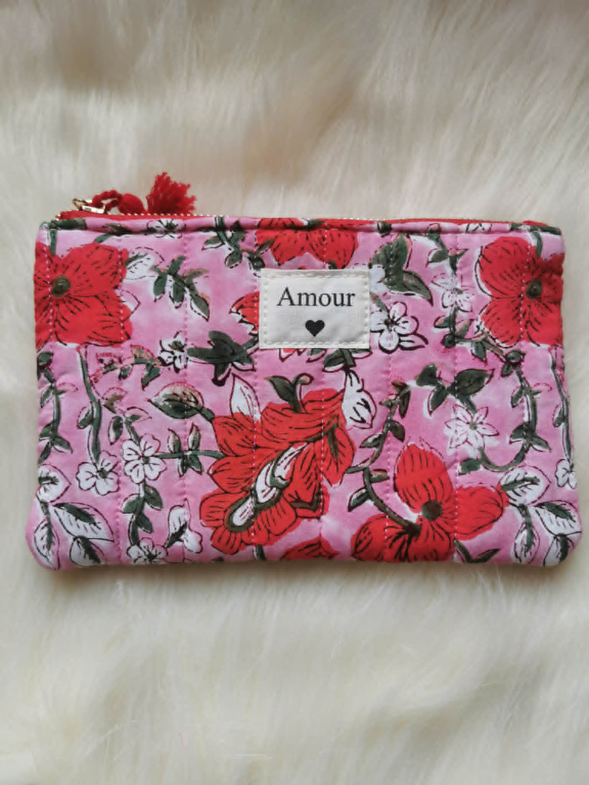 Pochette Matelassée en Coton "Amour" — Imprimé Floral